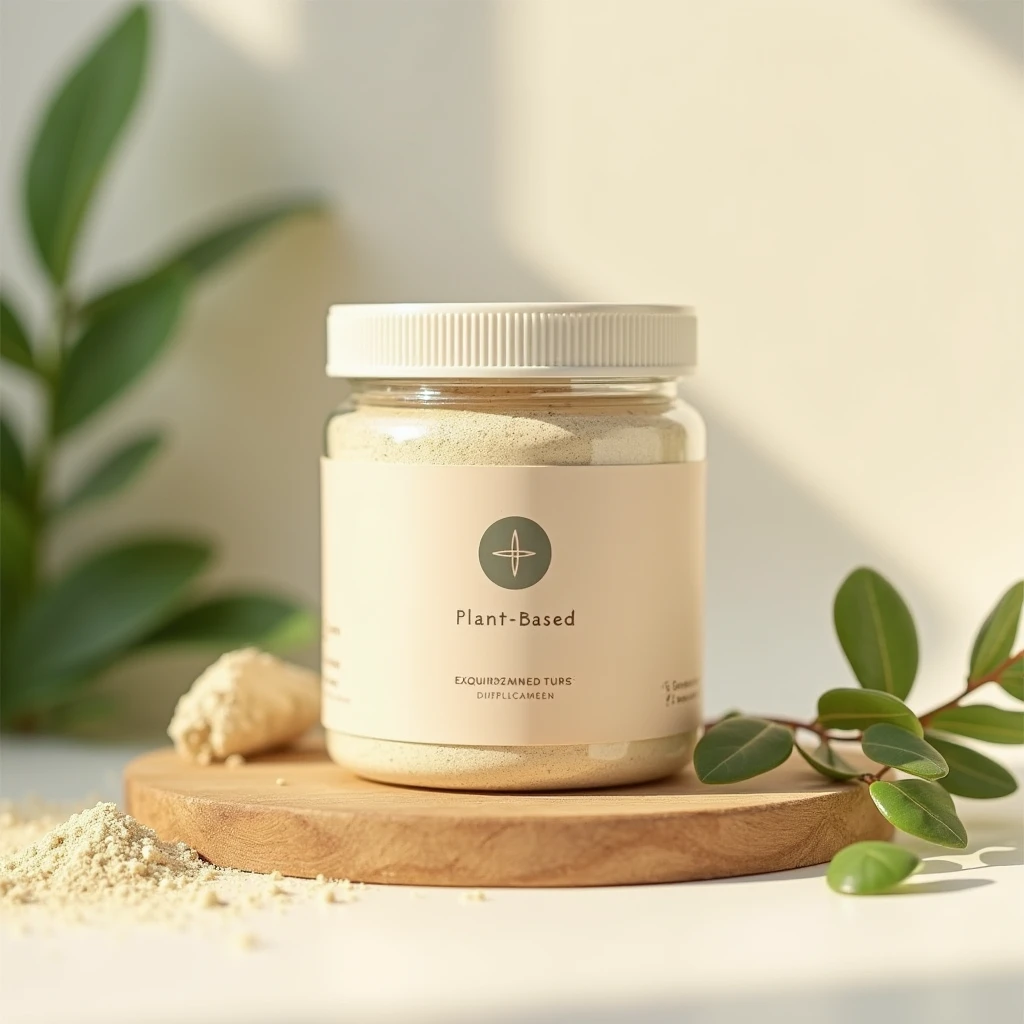 Illustration af et glas med plantebaseret pulver fra Quomlarebrix